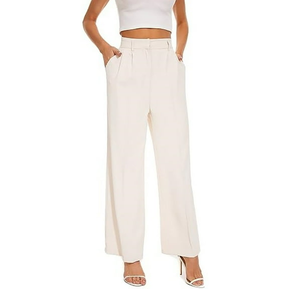 Prolriy Work Pants Women, Wide Leg Pants Women's High Elastic Waisted in The Back Business Work Trousers Long Straight Suit Pants Women's Pants Beige L