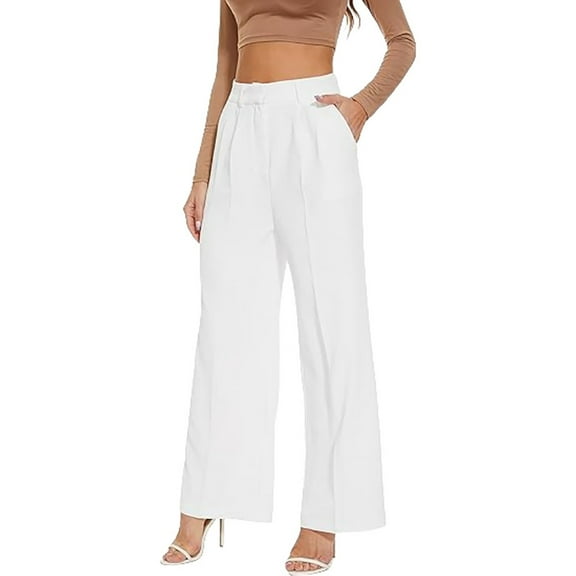 Prolriy Work Pants Women, Wide Leg Pants Women's High Elastic Waisted in The Back Business Work Trousers Long Straight Suit Pants Women's Pants White XS