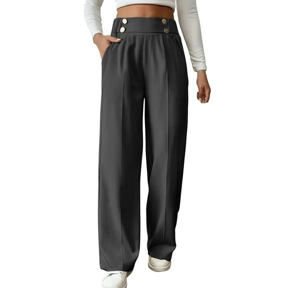 Prolriy Work Pants Women, Women's Wide Leg Dress Pants High Elastic Waist Business Casual Work Trousers with Pockets Women's Pants Grey S
