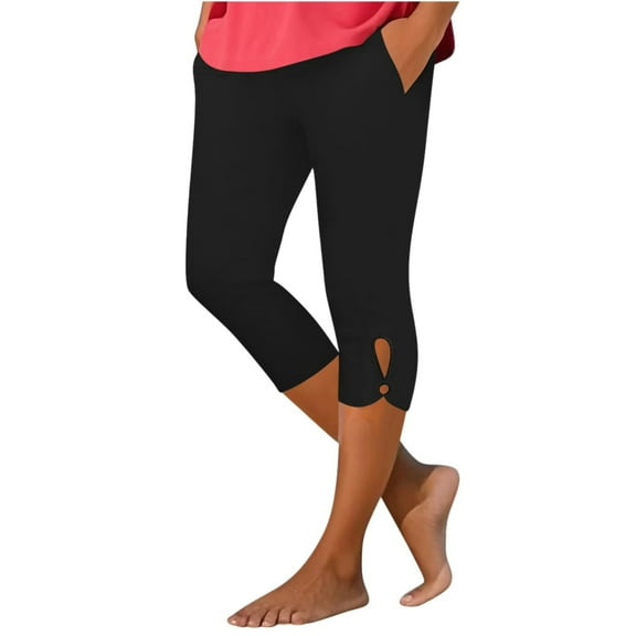 Prolriy Yoga Pants Women, Leggings for Women 2025 Summer Plus Size High Waisted Soft Casual Workout Yoga Pants with Pockets Capri Pants for Women Black S