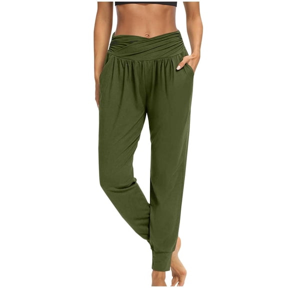 Prolriy Yoga Pants Women, New 2025 Women's Home Pants Have A Casual and Loose Fit with Pockets and High Waisted Pants for Women, Women's Pants Green S