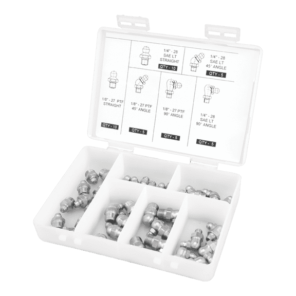 Prolube 40 Piece Stainless Steel Grease Fitting Set, 1/8" x 27 PTF and 1/4" x 28 SAE-LT Threads