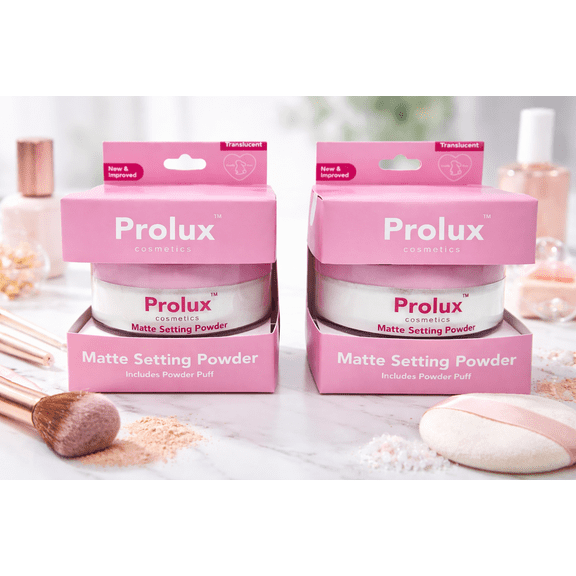 Prolux Cosmetics Matte Setting Powder Translucent with Powder Puff, Shine Control, Smooth Finish, 2 Pack
