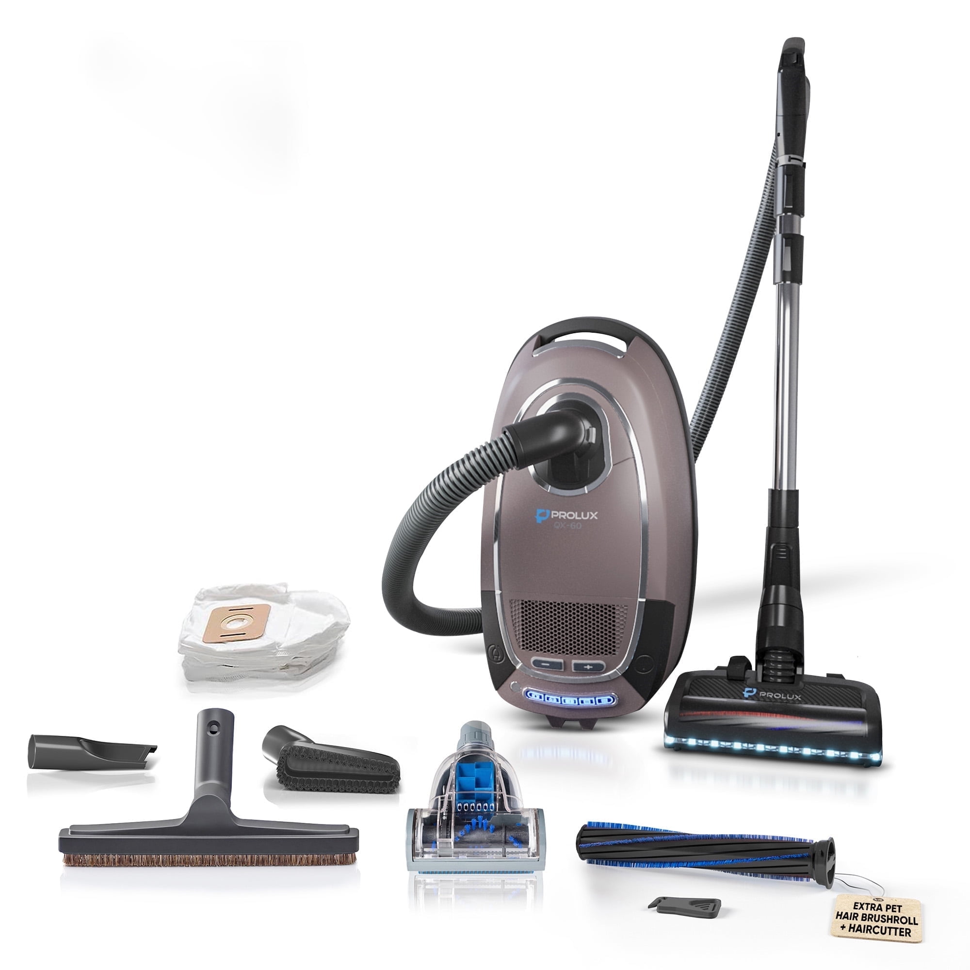 Prolux QX60 Brown Canister Vacuum with HEPA Filter for Pets