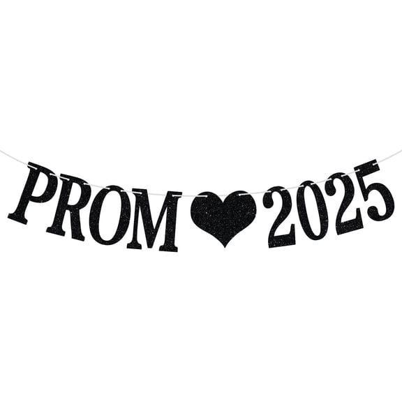Prom 2025 Banner, 2025 Prom Night Bunting Decorations, Class of 2025 Graduation Party Decorations, College High School Grad Party Supplies, Black Glitter