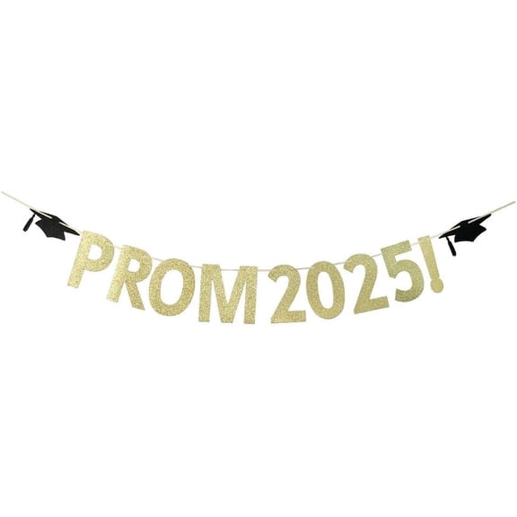 Prom 2025 Gold Glitter Banner, Paper Banner Sign For 2025 Graduation Party Supplies
