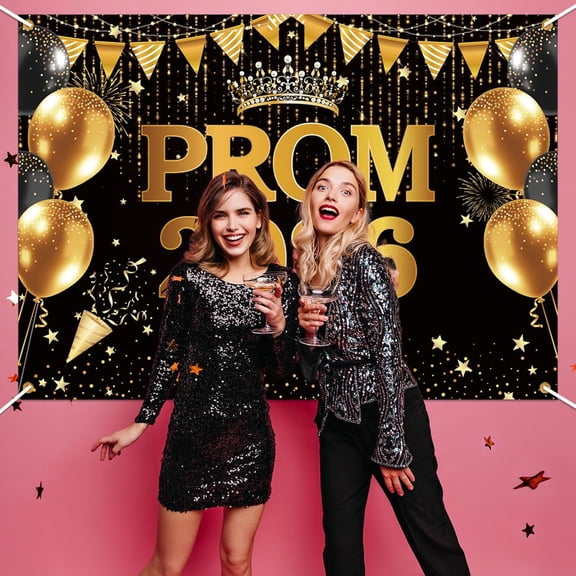 Prom 2026 Backdrop, OdeJous Crown Graduation Prom Night Party Decorations, Graduation Backdrop for Photography Congratulate Congrats Grad Banner 7x5ft