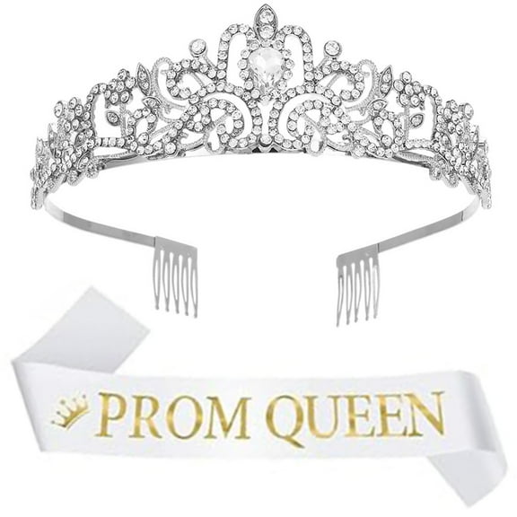Prom Crystal Crowns Birthday Sashes Set for Female Fashion Glittering Crownpiece Sashes Adult Birthday Party Props