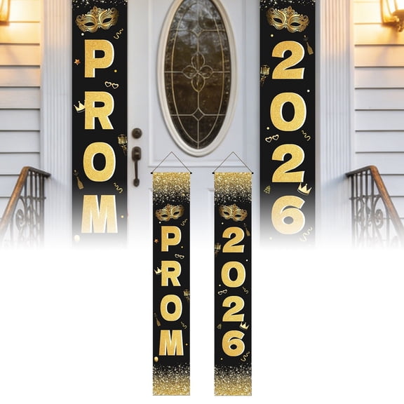 Prom Decorations 2026,Black And Gold Door Banner, Graduation Prom Party Front Door Sign Wall Hanging Graduates High School College Decorations 70.9"X11.8" (Black)