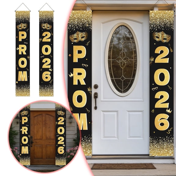 Prom Decorations 2026,Black And Gold Door Banner, Graduation Prom Party Front Door Sign Wall Hanging Graduates High School College Decorations 70.9"X11.8" (Black) Home Decor