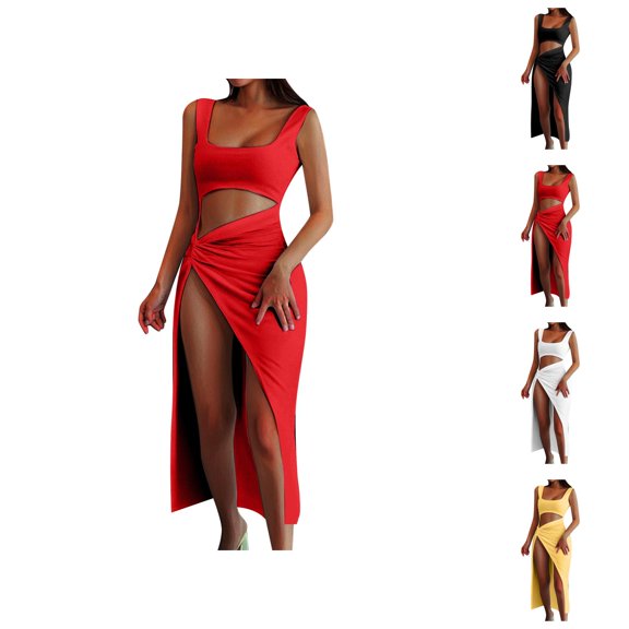 Prom Dress Holiday Party Dresses for Women Evening Party Dress Casual 2026 Summer Hollow Out Suspender Sexy Dress Sleeveless Square Neck Dress