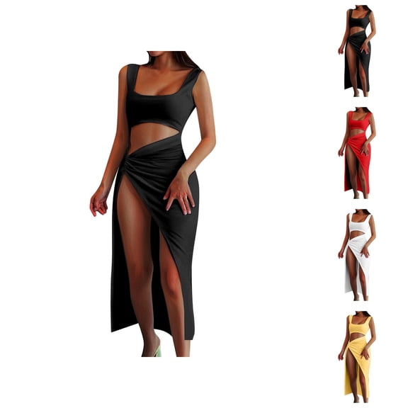 Prom Dress Holiday Party Dresses for Women Evening Party Dress Casual 2026 Summer Hollow Out Suspender Sexy Dress Sleeveless Square Neck Dress