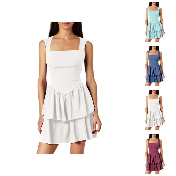 Prom Dress Holiday Party Dresses for Women Sexy Bodycon Mini Dress With Square Neckline Double Layer Ruffle Hem Sleeveless Fit for Party Wear