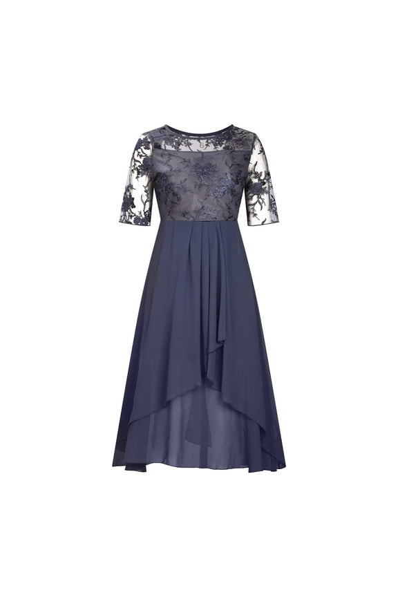 Prom Dress Midi Dresses for Women Womens Tea Length Embroidery Lace Chiffon Dress Elegant Bridesmaid Gown for Wedding Guest & Gala Night Wear