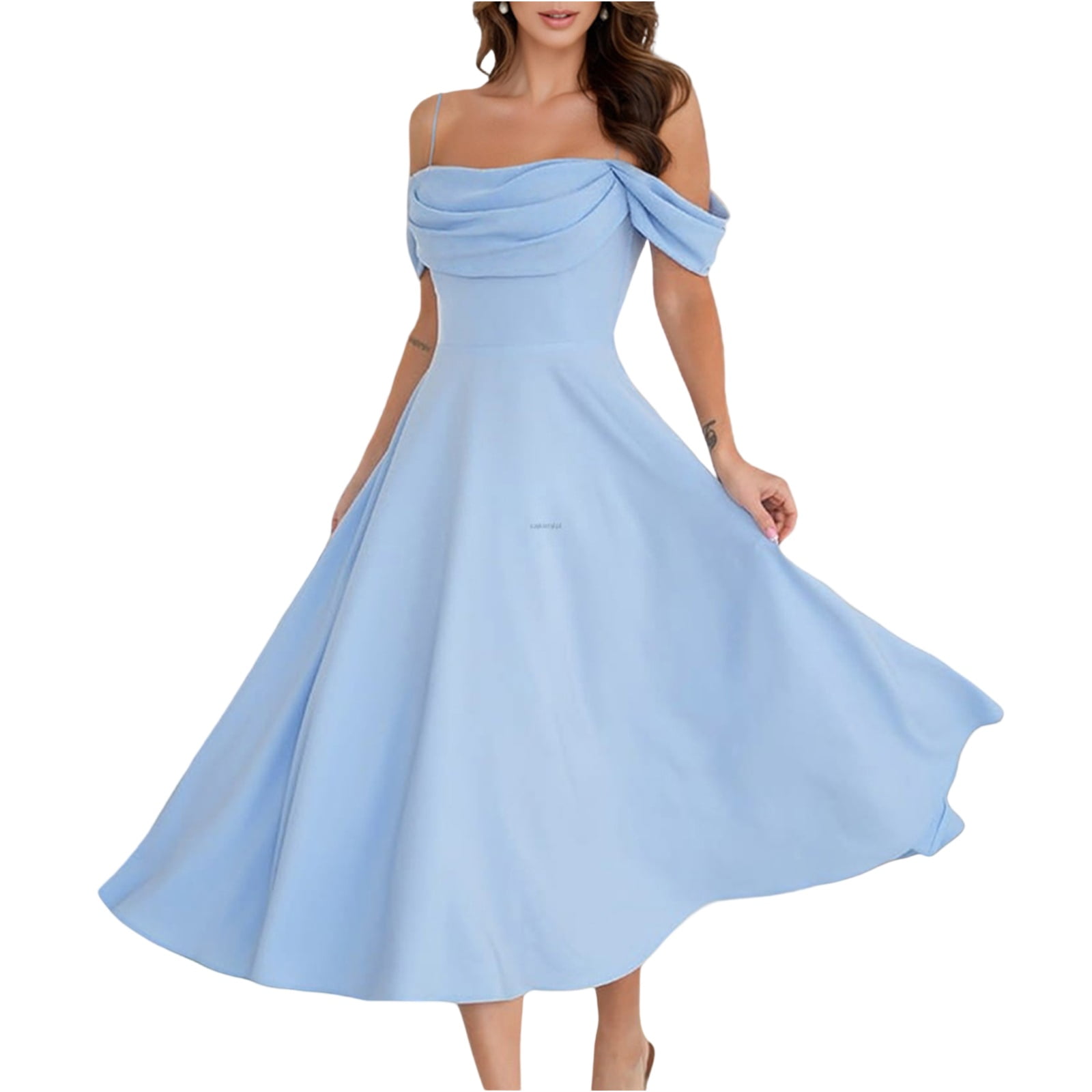 Prom Dress, Spaghetti Strap Solid Color Sexy Pleated Off Shoulder A Line Dress  Engagement Photo Sweater Dress Dusty Blue Bridesmaid Women Formal Dresses  2025 Dresses (XL, Light blue) ZMTing - Walmart.com