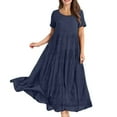thumbnail image 1 of Prom Dresses 2025, Summer Elegant Casual Beach Maxi Dress Short Sleeve For Wedding Guest Easter Church Boho Vacation Cocktail Party Mother'S Day Loose Fit 4Th Dress Outfits (L, Dark Blue) ZMTing, 1 of 3