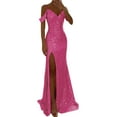 thumbnail image 1 of Prom Dresses For Women Sparkly Sequin Long Slit Off Shoulder Bridesmaid Dress Pleated Evening Formal Gowns Hot Pink M, 1 of 8