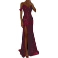 thumbnail image 1 of Prom Dresses For Women Sparkly Sequin Long Slit Off Shoulder Bridesmaid Dress Pleated Evening Formal Gowns XL, 1 of 9