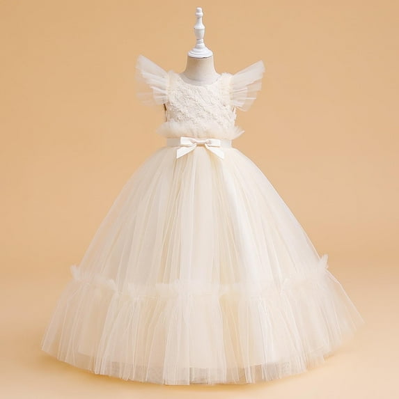 Prom Dresses for Girls A-Line 2025 Size 7-14 Tulle-Tutu Cap Sleeve High Waisted Elegant Solid Evening Party Flower Girls Dress