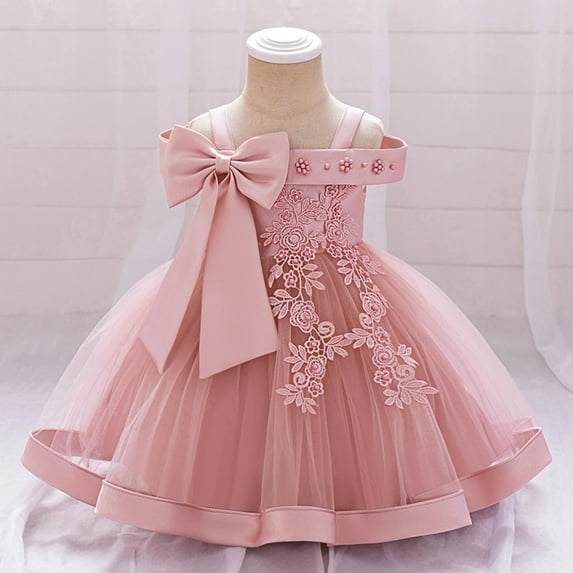 Prom Dresses for Girls A-Line Birthday Party 6M-3Y Toddlers Kids Cute High Waisted Bowknot Spaghetti Strap Solid Color Performance Dress