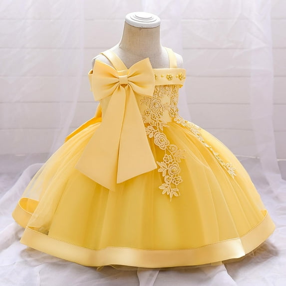 Prom Dresses for Girls A-Line Birthday Party 6M-3Y Toddlers Kids Cute High Waisted Bowknot Spaghetti Strap Solid Color Performance Dress