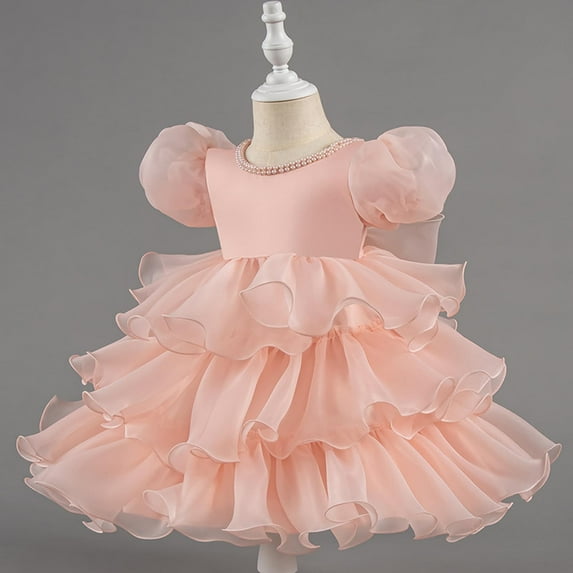 Prom Dresses for Girls Elegant Short Sleeve A-Line 1-7 Years Toddler Kids Formal Layered Solid Evening Party Flower Girls Dress