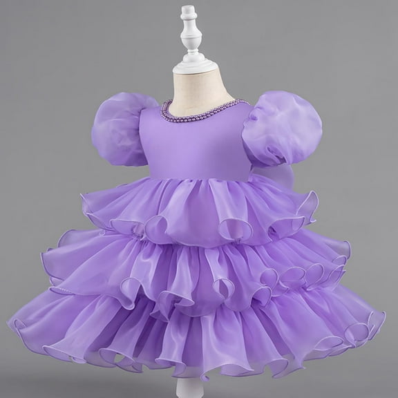 Prom Dresses for Girls Elegant Short Sleeve A-Line 1-7 Years Toddler Kids Formal Layered Solid Evening Party Flower Girls Dress