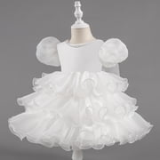 Prom Dresses for Girls Elegant Short Sleeve A-Line 1-7 Years Toddler Kids Formal Layered Solid Evening Party Flower Girls Dress