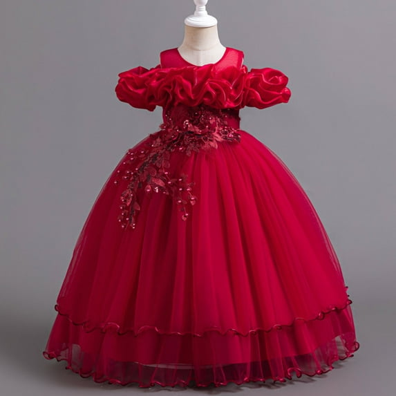 Prom Dresses for Girls Ruffle Sleeveless Crewneck Size 3-14 Teens Kids Elegant Solid Color A-Line Layered-Tulle Evening Party Formal Dress