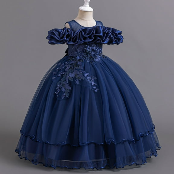 Prom Dresses for Girls Ruffle Sleeveless Crewneck Size 3-14 Teens Kids Elegant Solid Color A-Line Layered-Tulle Evening Party Formal Dress