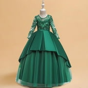 Prom Dresses for Teen Girls Long Sleeve A-Line 7-14 Years Kids Elegant Solid Embroidered Evening Party Birthday Maxi Dress 2025