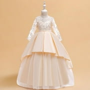 Prom Dresses for Teen Girls Long Sleeve A-Line 7-14 Years Kids Elegant Solid Embroidered Evening Party Birthday Maxi Dress 2025