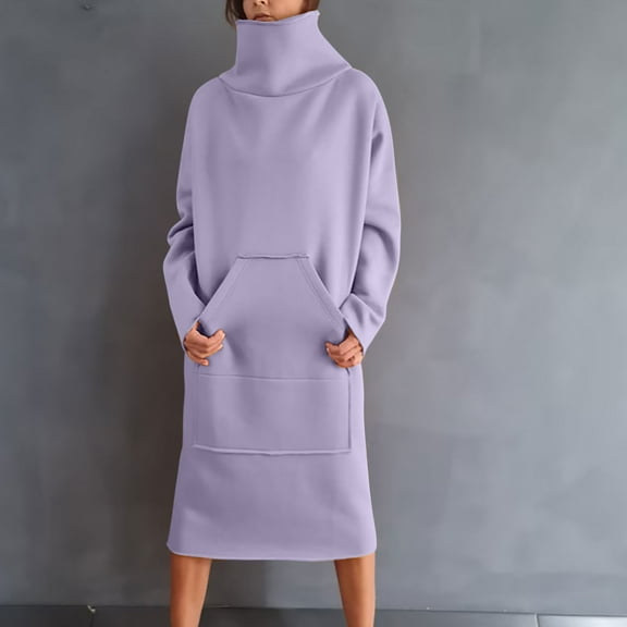 Prom Dresses for Women,Ladies Casual Women'S Long Solid Color Sweater Dress with Pockets,Purple,M