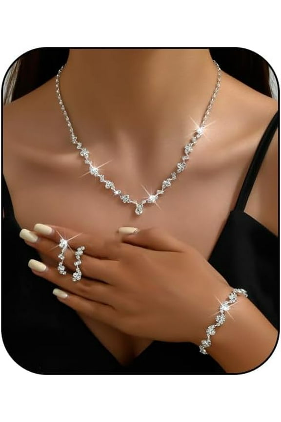 Prom Earrings Necklace Bracelet Set Elegant Crystal Necklace Earrings Bracelet Bridal Wedding Prom Costume Jewelry Sets for Women