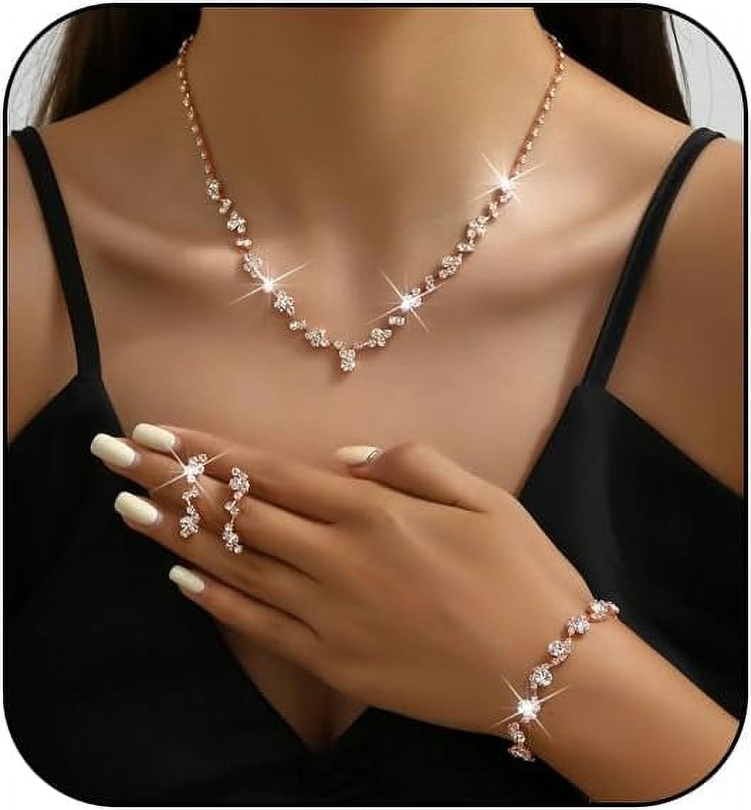 Sanzhen Prom Elegant Crystal Necklace Earrings Bracelet Set, Bridal Wedding Prom Dress Jewelry Set, Women's, Size: One size, Silver