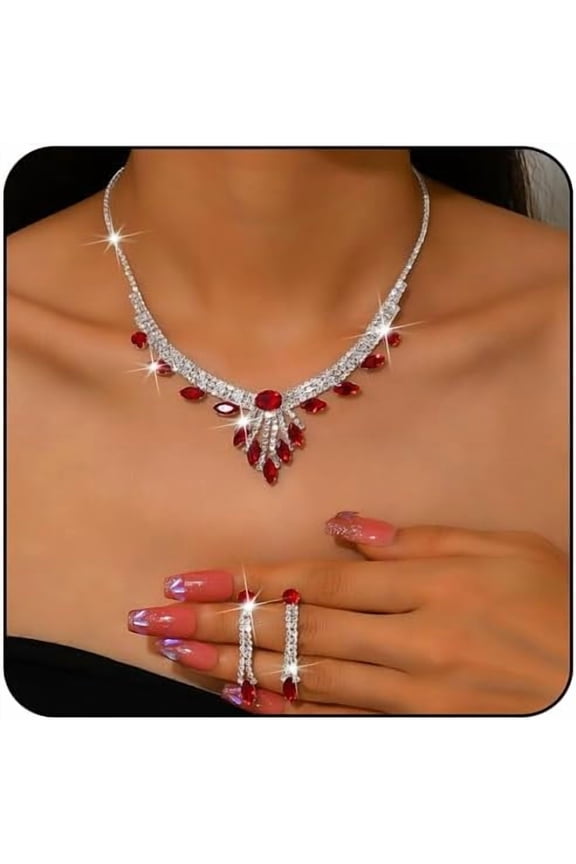 Prom Jewelry Set for Women Rhinestone Necklace Earrings Set Sparkling Silver Crystal Necklace Earrings Sets Bridal Wedding Prom Costume Jewelry Sets for Women