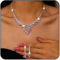 Prom Jewelry Set for Women Rhinestone Necklace Earrings Set Sparkling Silver Crystal Necklace Earrings Sets Bridal Wedding Prom Costume Jewelry Sets for Women