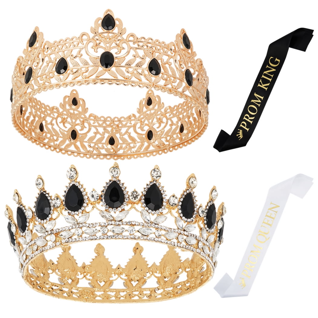 TOBATOBA King And Queen Crown Set With Sashes - King And Queen Crowns For Men And Women - Prom, Homecoming, Wedding, Birthday, Halloween