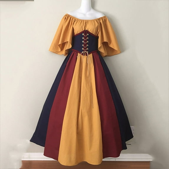 Prom Medieval Renaissance Victorian Dress for Women, Gothic Clothing Ball Gown Costumes Plus Size Long Sleeve Gowns Easter for Women