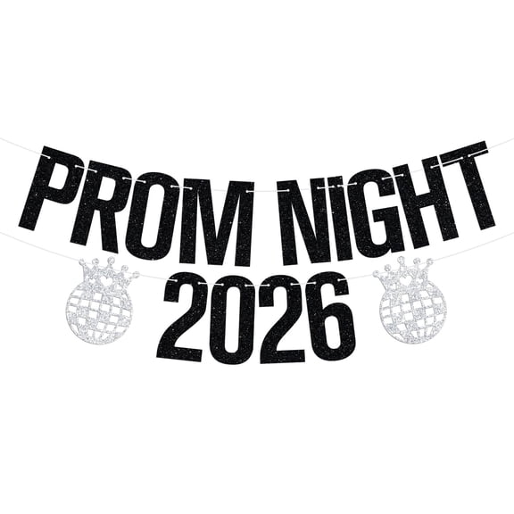 Prom Night 2026 Banner, 2026 Prom Night Party Hanging Decorations, Class of 2026 High School Graduation Party Decorations Supplies Black Glitter