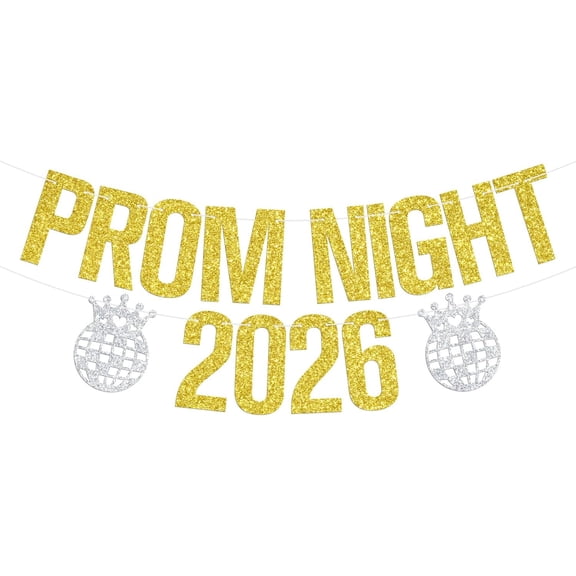 Prom Night 2026 Banner, 2026 Prom Night Party Hanging Decorations, Class of 2026 High School Graduation Party Decorations Supplies Gold Glitter