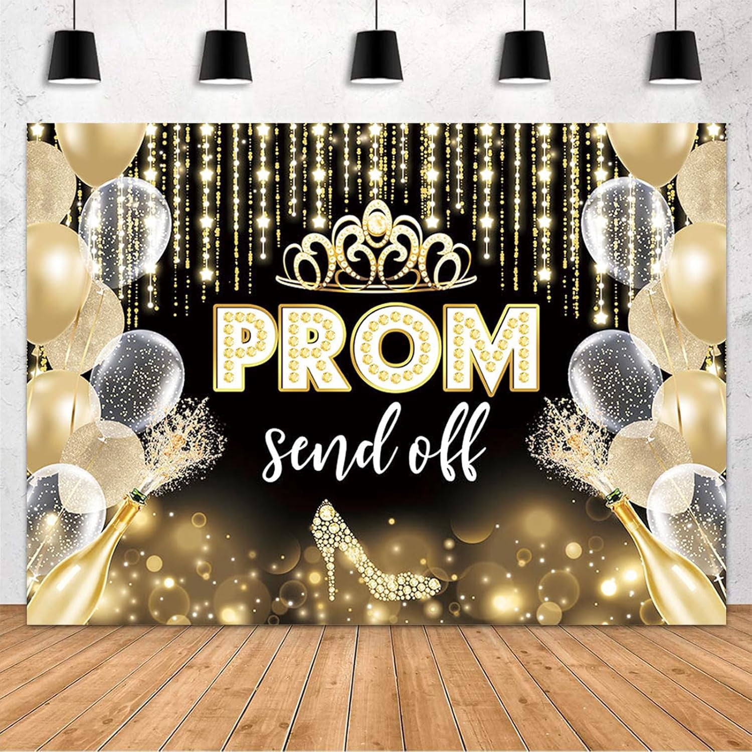 Prom Send Off 2026 Backdrop Gold Glitter Crown Champagne Congrats Grad ...