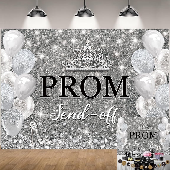 Prom Send Off 2026 Backdrop Silver Glitter Congrats Grad Photography Background Class of 2026 Graduation School Party Decorations Banner Supplies Photo Booth Props