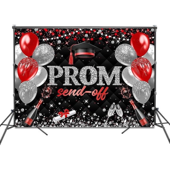 Prom Send Off 2026 Graduation Backdrop Red and Black Class of 2026 Prom Background Party Decorations Congrats Grad Banner Photo Booth Props Red 7X5FT