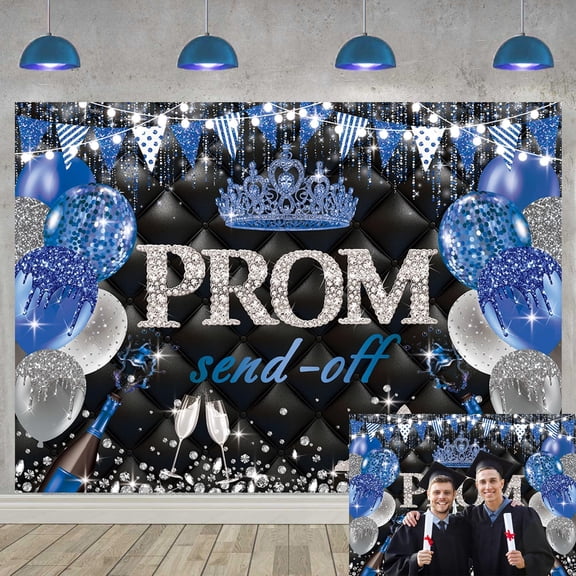 Prom Send Off 2026 Backdrop Black Blue Silver Class of 2026 Graduation Prom Night Background Congrats Grad Party Decorations Banner Photo Props