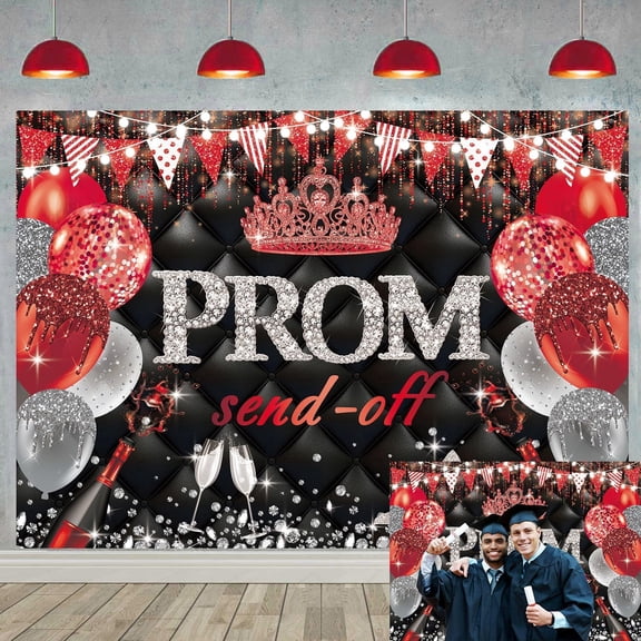 Prom Send Off 2026 Backdrop Black Red Silver Class of 2026 Graduation Prom Night Background Congrats Grad Party Decorations Banner Photo Props
