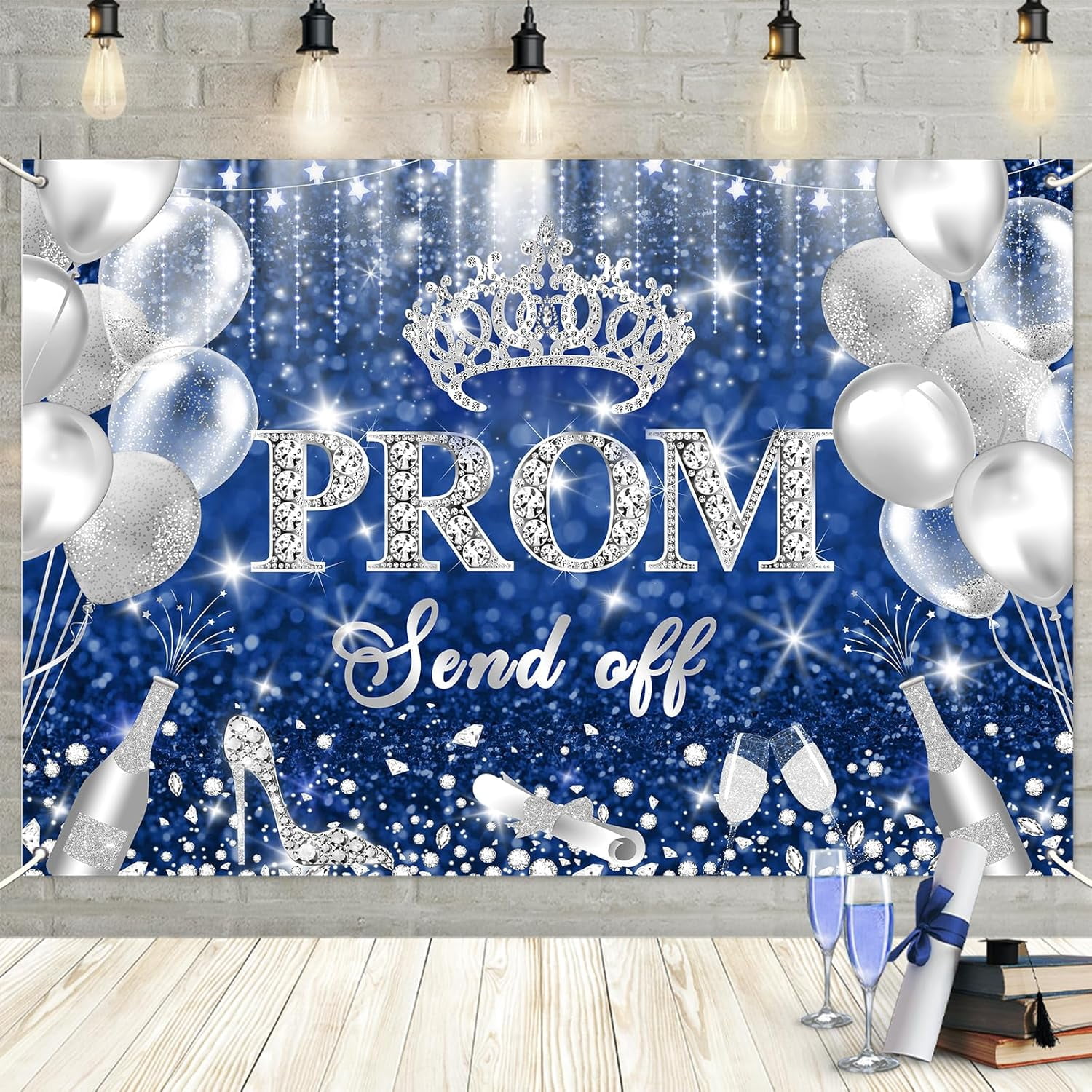Send Off Backdrop Prom Send Off Backdrop Blue Silver Congrats Grad Background Prom Night ...