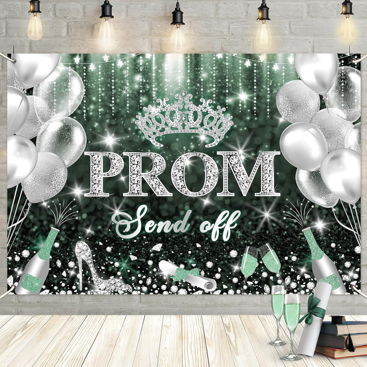 Prom Send Off Backdrop Green Silver Congrats Grad Background Prom Night ...