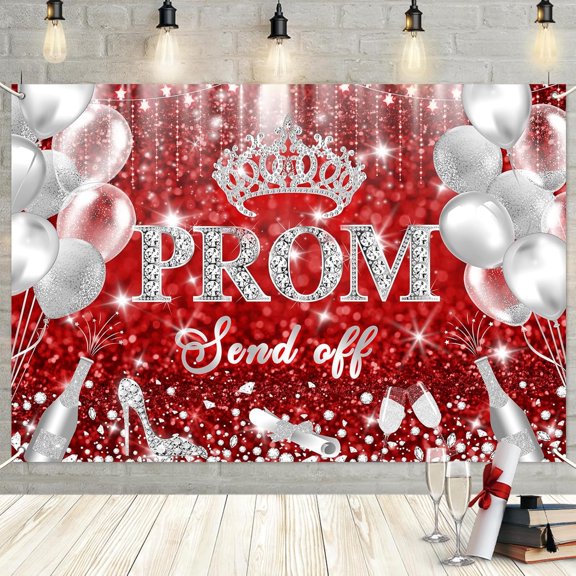 Prom Send Off Backdrop Red Silver Congrats Grad Background Prom Night Class of 2026 Graduation Party Decorations Banner Photo Booth Props