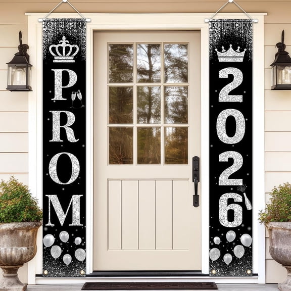 Prom Send Off Decorations 2026 Porch Sign, Black and Silver Banner for Door Party High School College Graduation Supplies